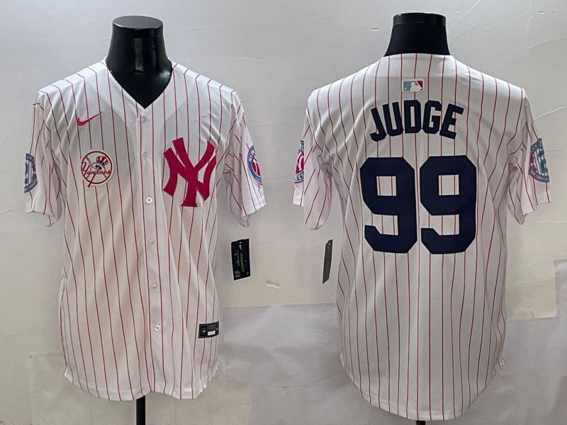Men New York Yankees #99 Judge White Stripe Jointly Name Nike 2025 MLB Jersey style 7